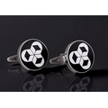 Round Brass Cufflinks - Rhodium Plated w/ Colored Enamel